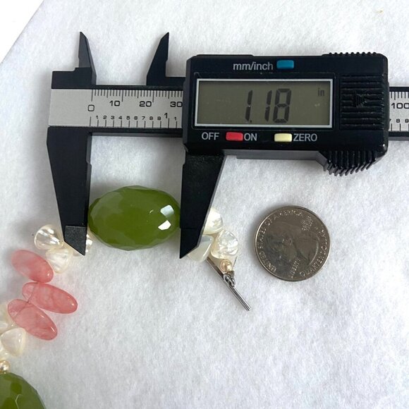 Sterling Silver 925 Beaded Oval Faceted Chrysoprase MOP & Pearl Necklace 17.5" - Picture 13 of 16